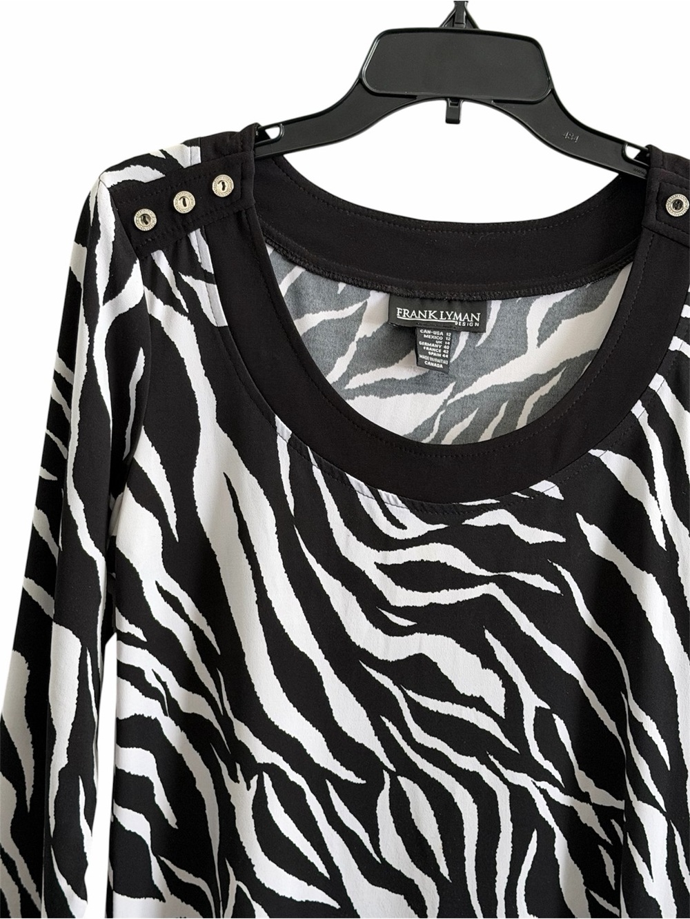 Frank Lyman Design Black & White Zebra-Print Blouse - Picture 3 of 5